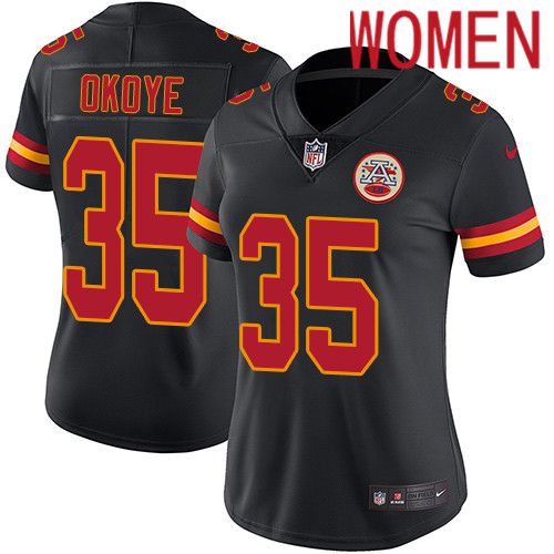 Women Kansas City Chiefs #35 Christian Okoye Nike Black Vapor Limited NFL Jersey->women nfl jersey->Women Jersey